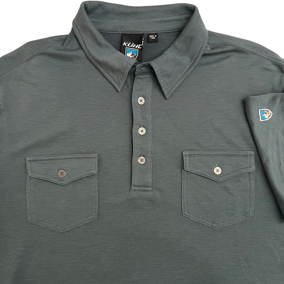 Kuhl Other - KUHL Grey Textured Polo Shirt Mens L Short Sleeve 2 Chest Pocket Performance